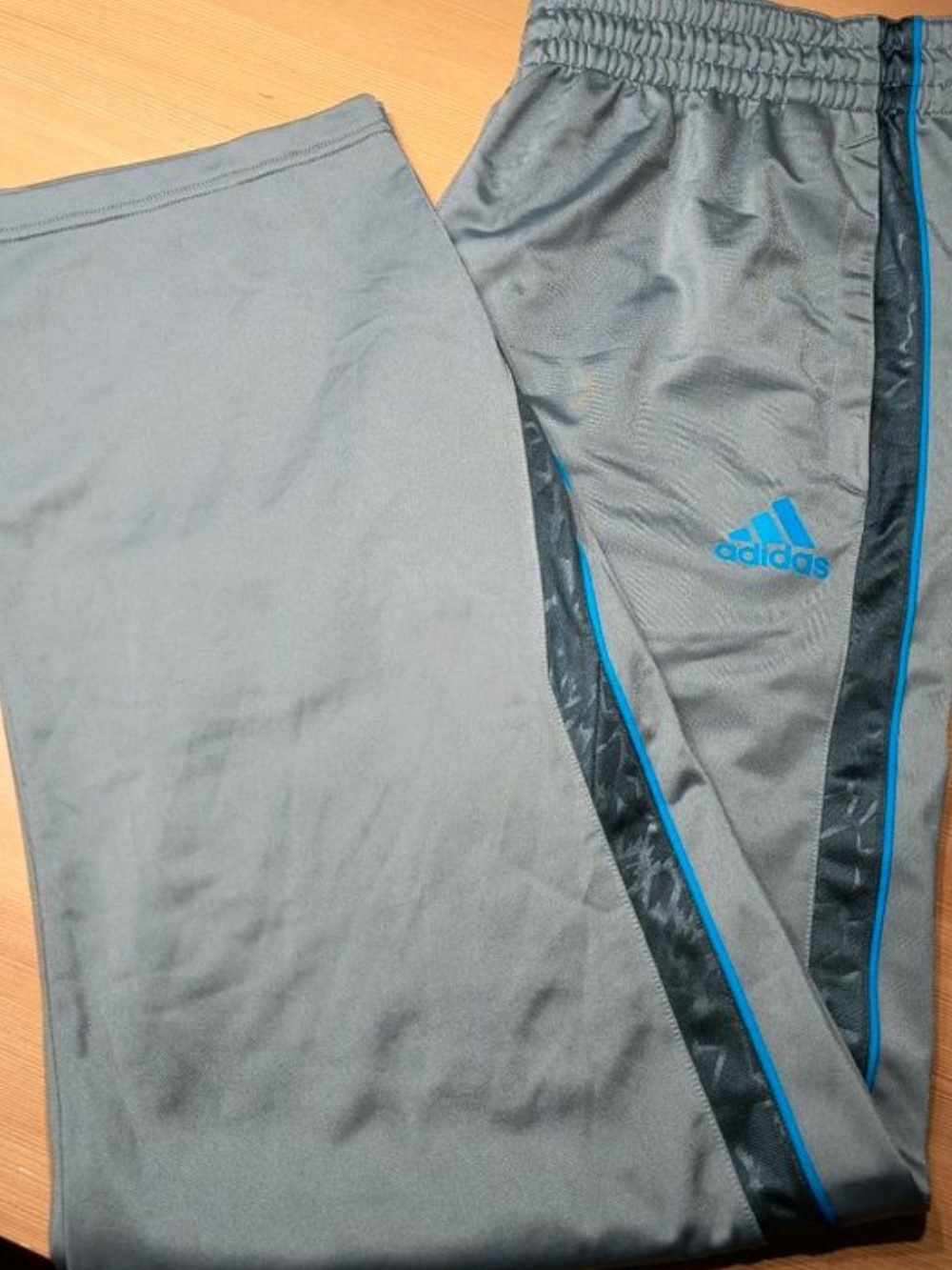 adidas Kids Gray Joggers with Blue Logo and Stripe